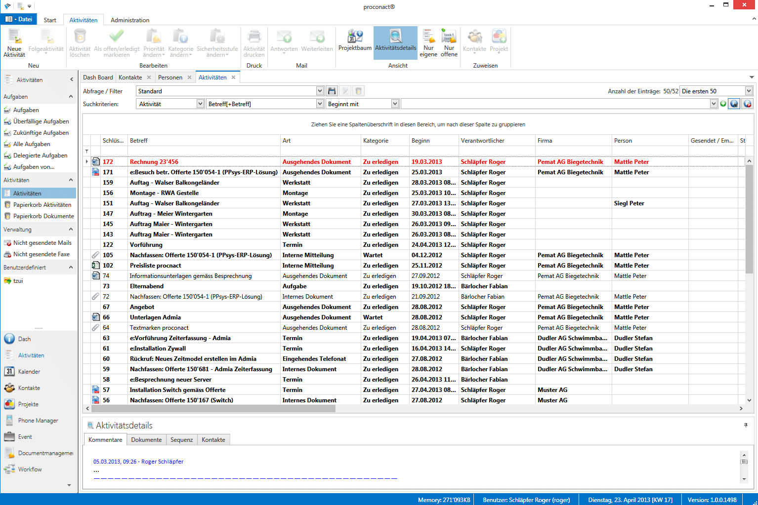 Software für KMU: CRM proconact - Aufgabenverwaltung