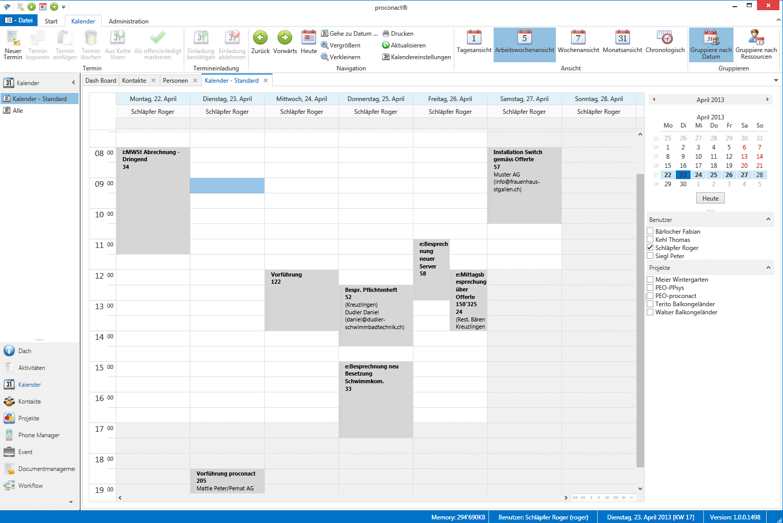 Software für KMU: CRM proconact -Kalender & Eventmanagement